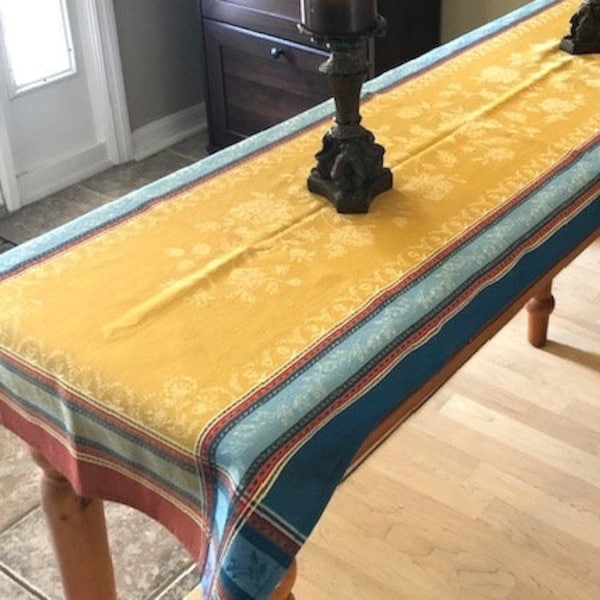 Provence France table runner Jacquard cotton curry color with blue