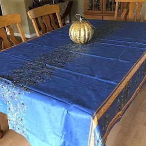 Rectangular 47, 78", 98", 137" coated or cotton France Provence tablecloth  "Clos des Oliviers" blue