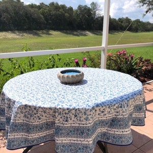 Round 70'' coated cotton France Provence tablecloth blue