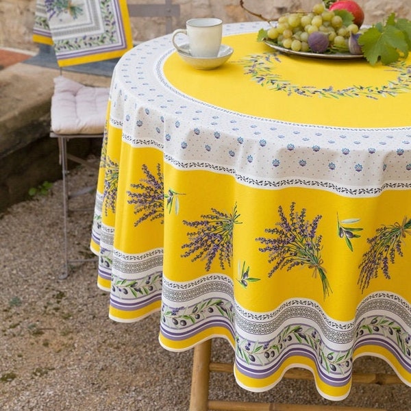 Round  70" coated or cotton France Provence tablecloth yellow lavender pattern