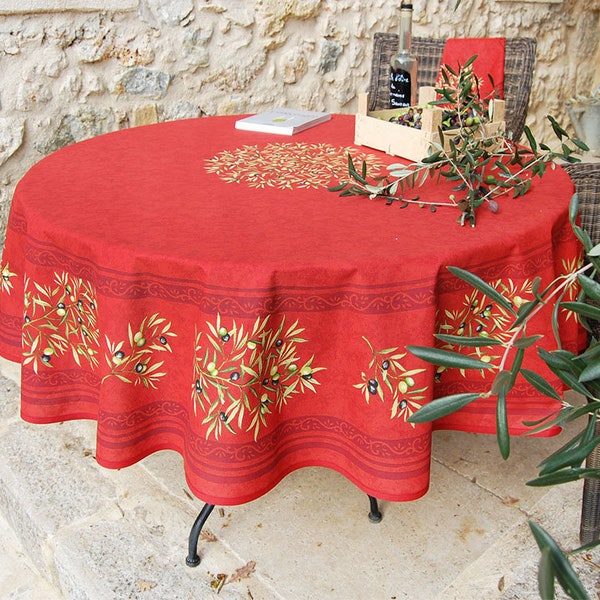round 70" coated or cotton Provence France tablecloth Red