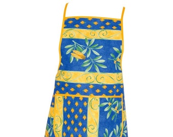 Provence kitchen Apron cotton "Blue Cigale" with pocket from France