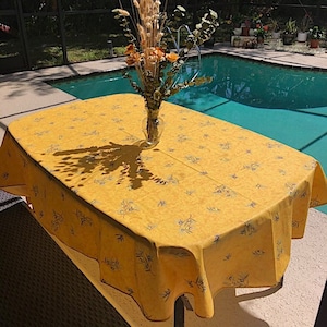 French Provence tablecloth yellow with olive pattern 78&quot;or 98&quot; coated or cotton, clos des oliviers