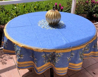 Round 70" coated or cotton French Provence tablecloth blue