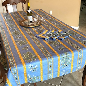 Rectangular 47&quot; coated or cotton Provence France tablecloth blue