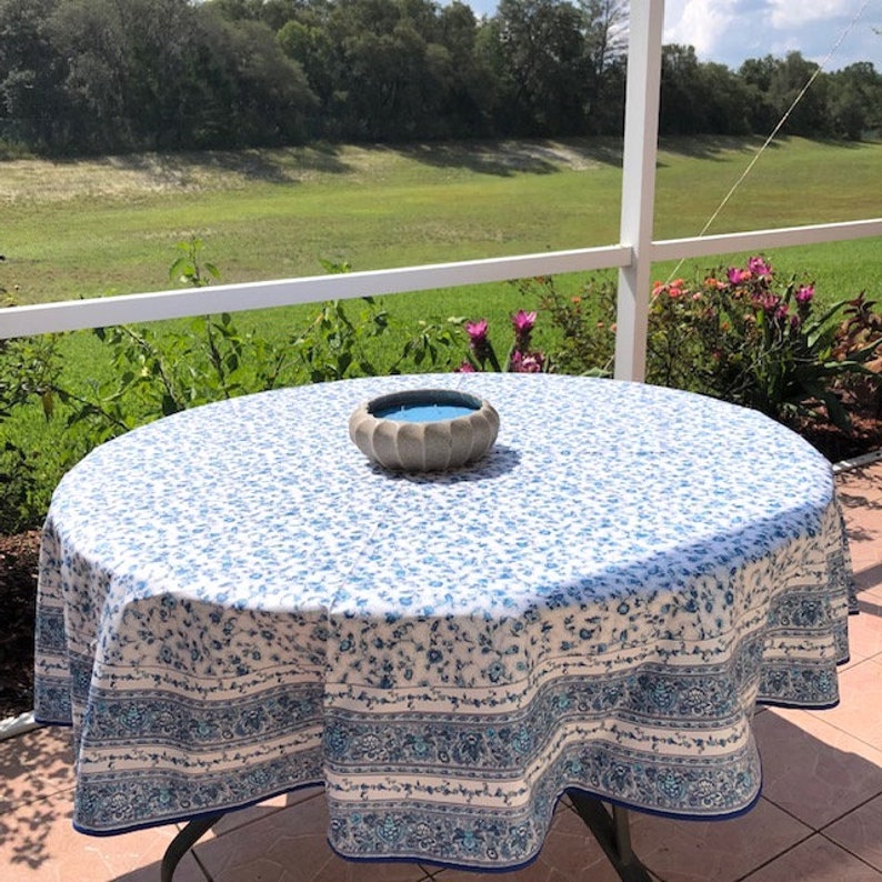 Round 70'' coated cotton France Provence tablecloth blue image 4