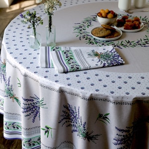 Round 70&#39;&#39; coated or cotton France Provence tablecloth lavender &quot;Lauris&quot;
