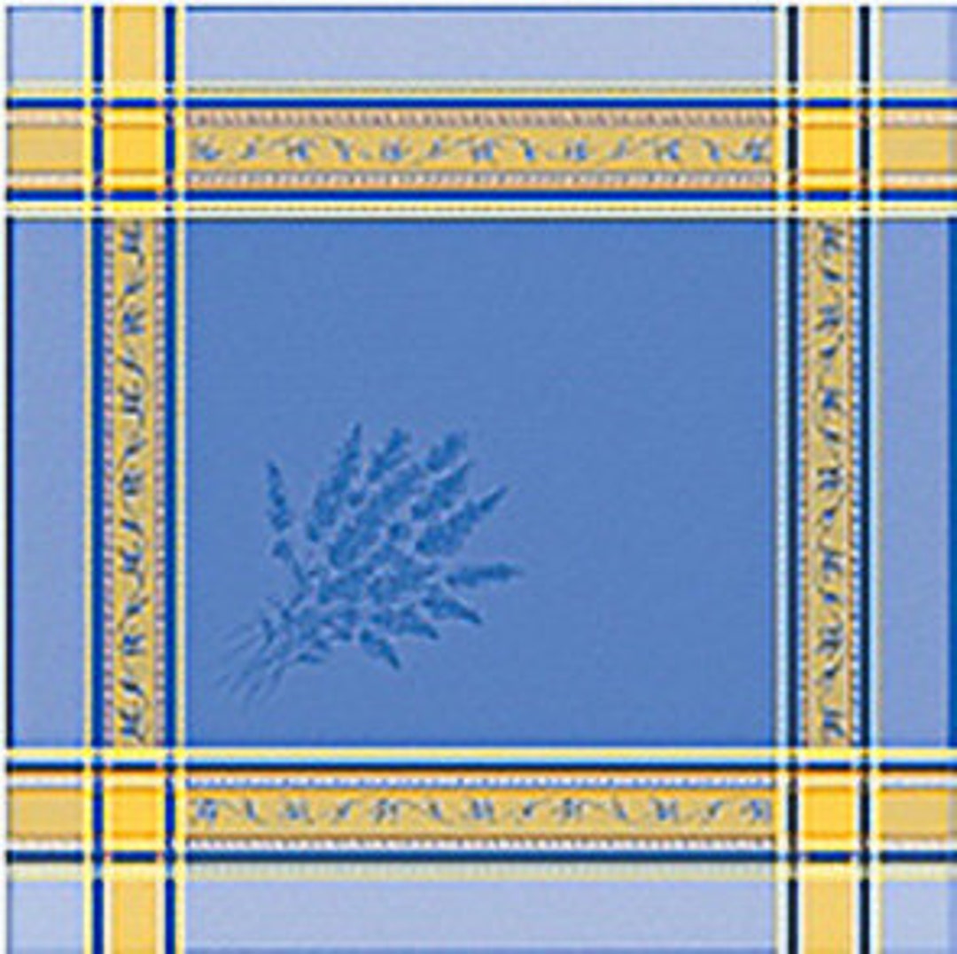 Set of Provence France Napkins Jacquard Woven Blue Yellow Lavender
