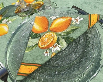 Set of France Provence Napkins green with lemon cotton