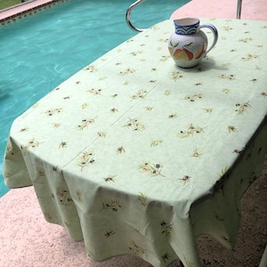 Mantel rectangular provenzal francés verde con estampado de aceitunas, 78", 98'' recubierto o algodón