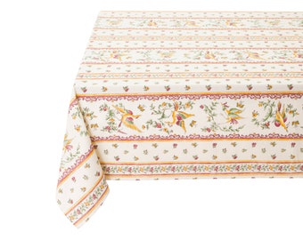 French Provence Tablecloth Moustiers Dark Pink Pattern, Coated or Cotton, 60" x 47"