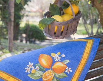 Provence Lemon Napkins, French Blue Cotton, Set of 4/6/8