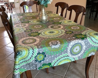 Rectangular 78", 98", 118" coated French Provence tablecloth green