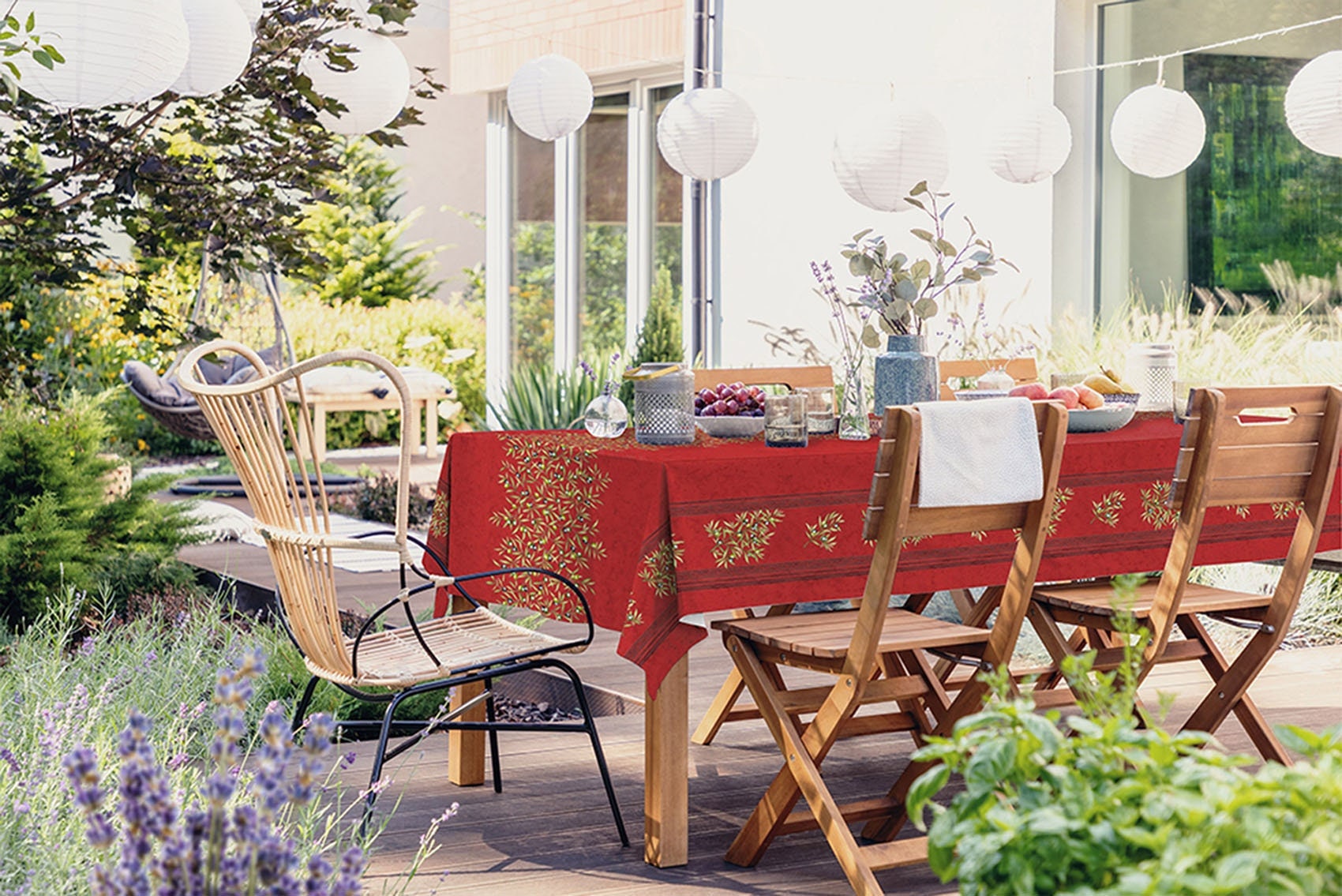 Rectangular 47 78 98 118 coated cotton Provence France tablecloth red