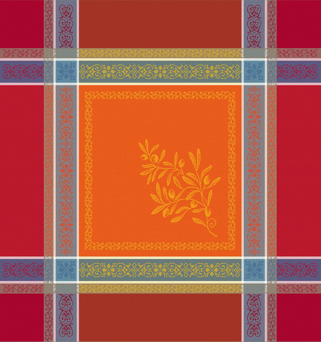 Set of Provence France Napkins Jacquard Woven Red Orange olivia Carmen