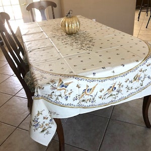 Rectangular 98&quot; coated or cotton France Provence tablecloth &quot;Moustiers&quot; off-white