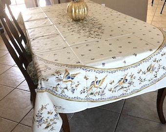 Rectangular 98" coated or cotton France Provence tablecloth "Moustiers" off-white