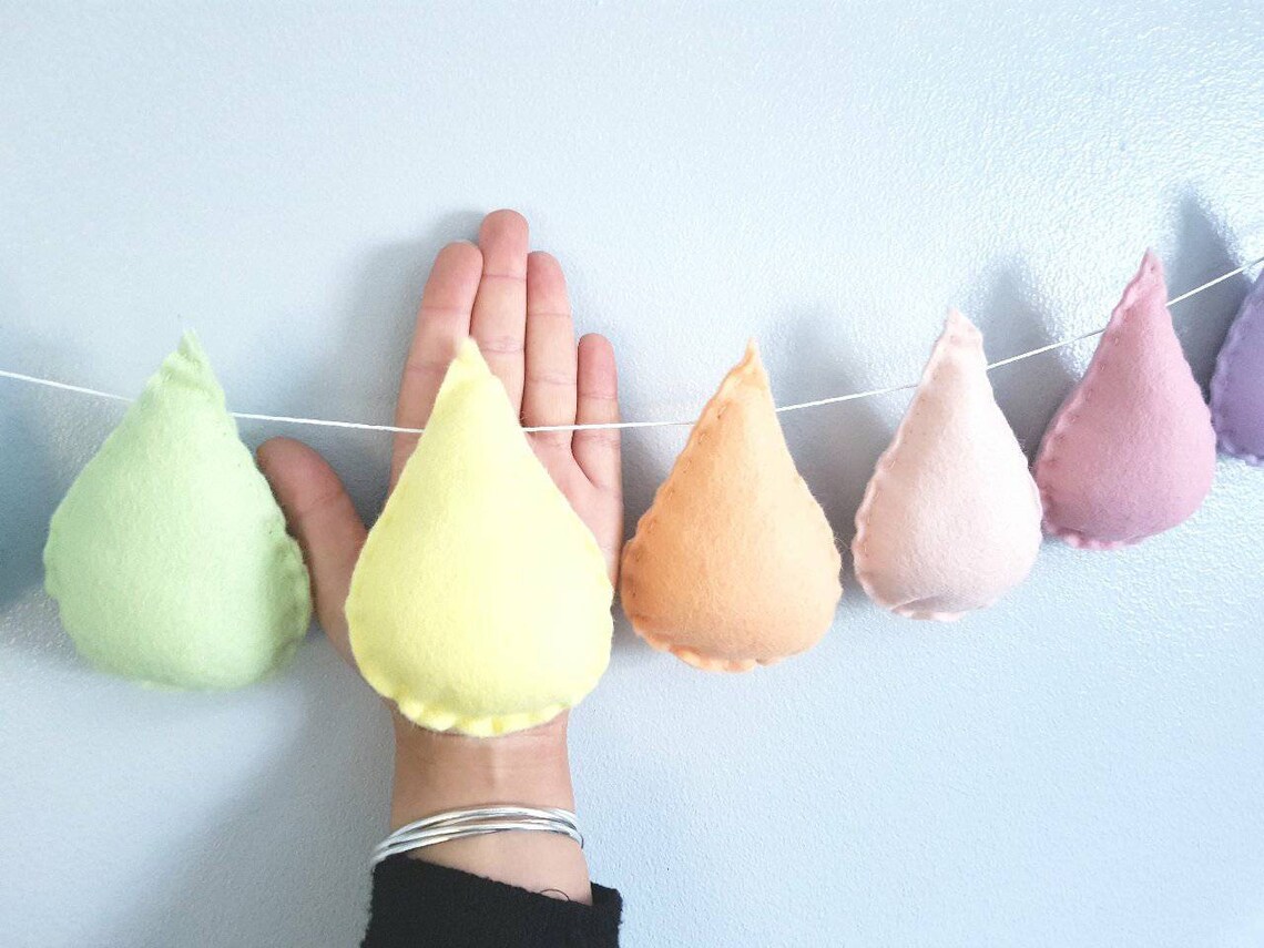 Raindrop Nursery Garland Felt Garland Pastel Rainbow Etsy UK