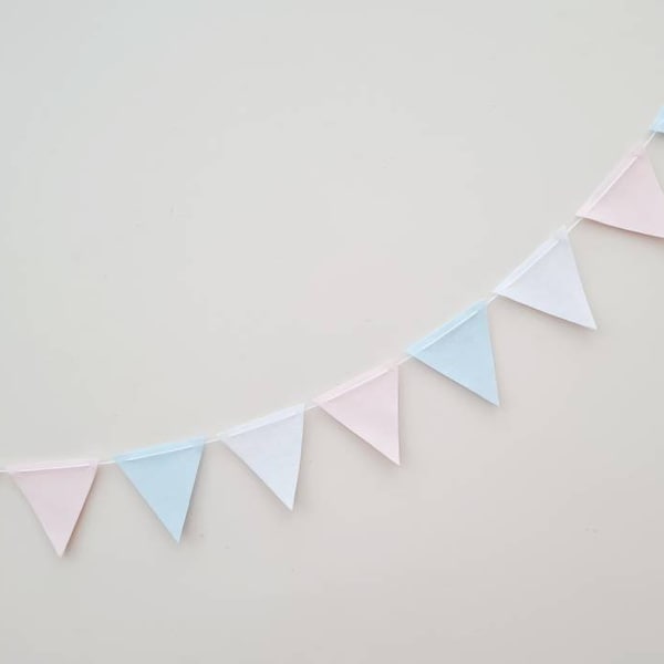 Nursery Bunting, Neutral Nursery Decor, Gender Reveal Decor, Baby Shower Decor, Gender Reveal Party Bunting, Blue and Pink Banner, Garland