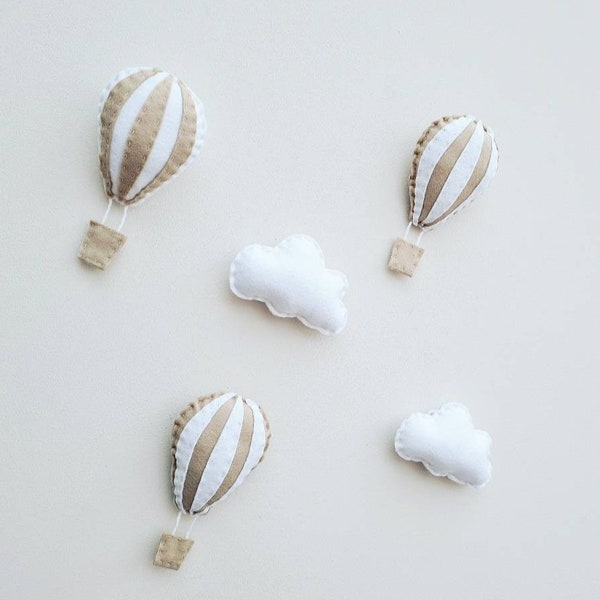 Hot Air Balloon and cloud wall hangings, nursery wall decor, neutral nursery decoration, cloud garland, nursery garland, balloon decor