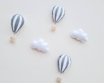 Hete luchtballon wandkleden, kinderkamer wand decor, neutrale kinderkamer decoratie, grijze slinger, kinderdagverblijf slinger, ballon decor, neutraal decor