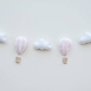 Hot air balloon garland, pink nursery garland, nursery decor, girl nursery, cloud garland, pink nursery decoration, hot air balloon nursery