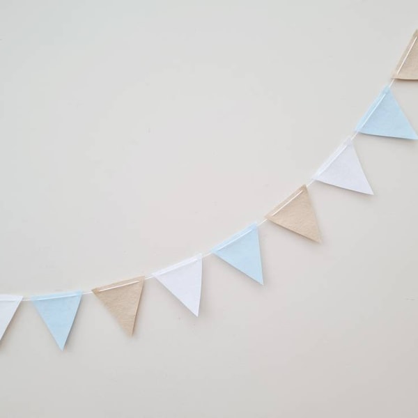 Nursery Bunting, Blue Nursery Decor, Nursery Bunting, Brown Nursery Decor, Boy Baby Shower Decor, Felt Nursery Garland, Beige Flag Bunting