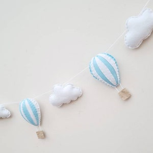 Hot air balloon garland, nursery decor, cloud decor, felt garland, blue nursery, boy nursery decoration, nursery wall art, wall decor