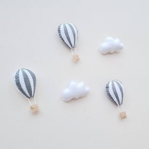 Hot Air Balloon and cloud wall hangings, nursery wall decor, neutral nursery decoration, cloud garland, grey nursery garland, balloon decor