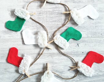 Christmas Stocking Garland, Christmas Bunting, christmas Decoration, Cute Christmas Decor, Christmas Stocking, Felt Garland