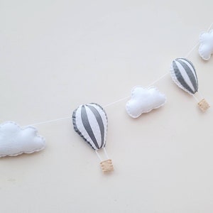 Hot air balloon garland, nursery decor, cloud decor, felt garland, grey nursery, nursery decoration, neutral nursery wall, wall decor