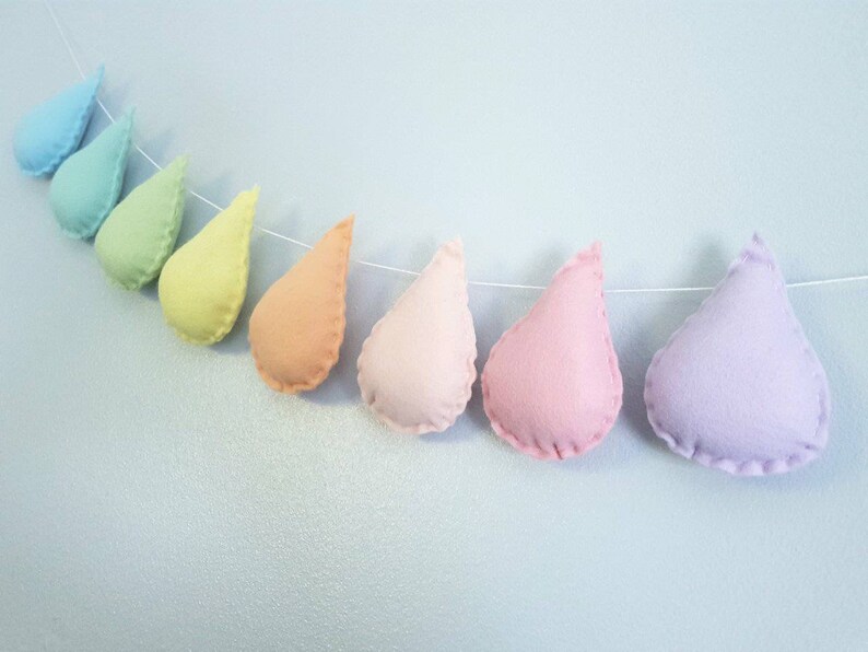 Raindrop Nursery Garland Felt Garland Pastel Rainbow Etsy UK