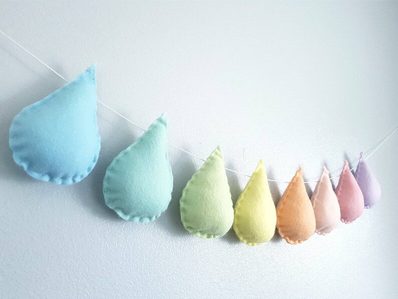 Raindrop Nursery Garland Felt Garland Pastel Rainbow Etsy UK