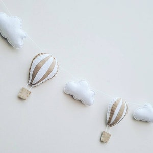 Hot air balloon garland, nursery decor, neutral nursery decoration, beige garland, cloud garland, brown nursery decor, balloon bunting