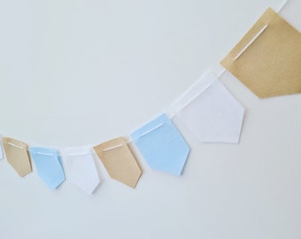 Nursery Bunting, Blue Nursery Decor, Nursery Bunting, Brown Nursery Decor, Boy Baby Shower Decor, Felt Nursery Garland, Beige Flag Bunting