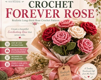 Crochet Forever Rose Pattern | Realistic Long-Stem Flower Tutorial (PDF Download)