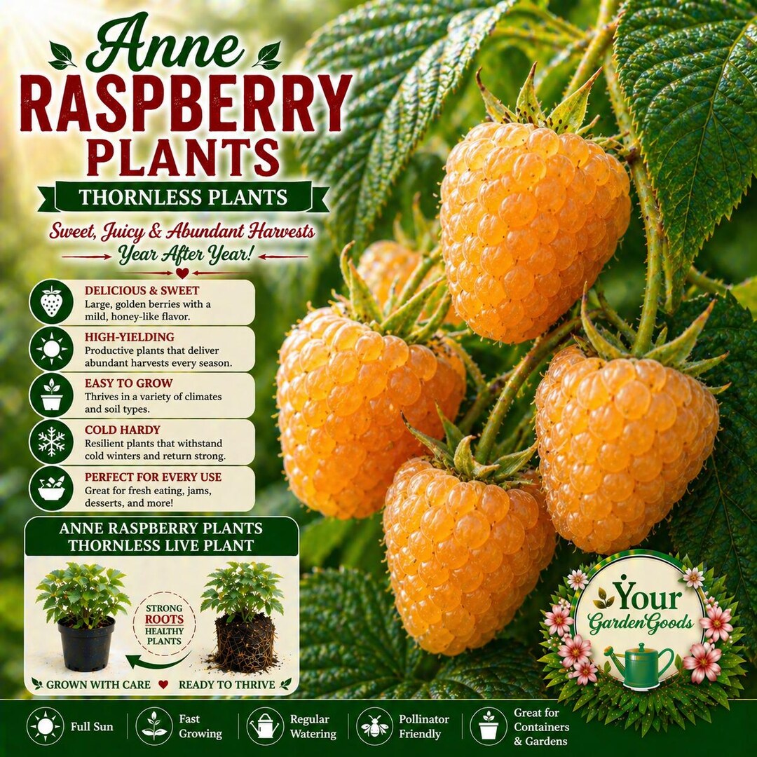 Golden Anne Raspberry Anne Raspberry Plants | Golden Yellow, Sweet, Low-acid Berries | High ...