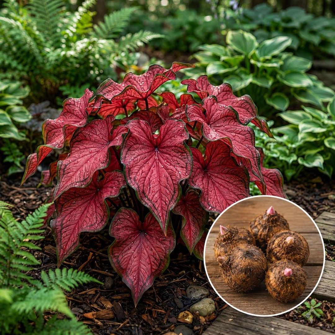Red Ruffles Caladium Bulbs - Strap Leaf Live Plants - Vibrant Crimson ...