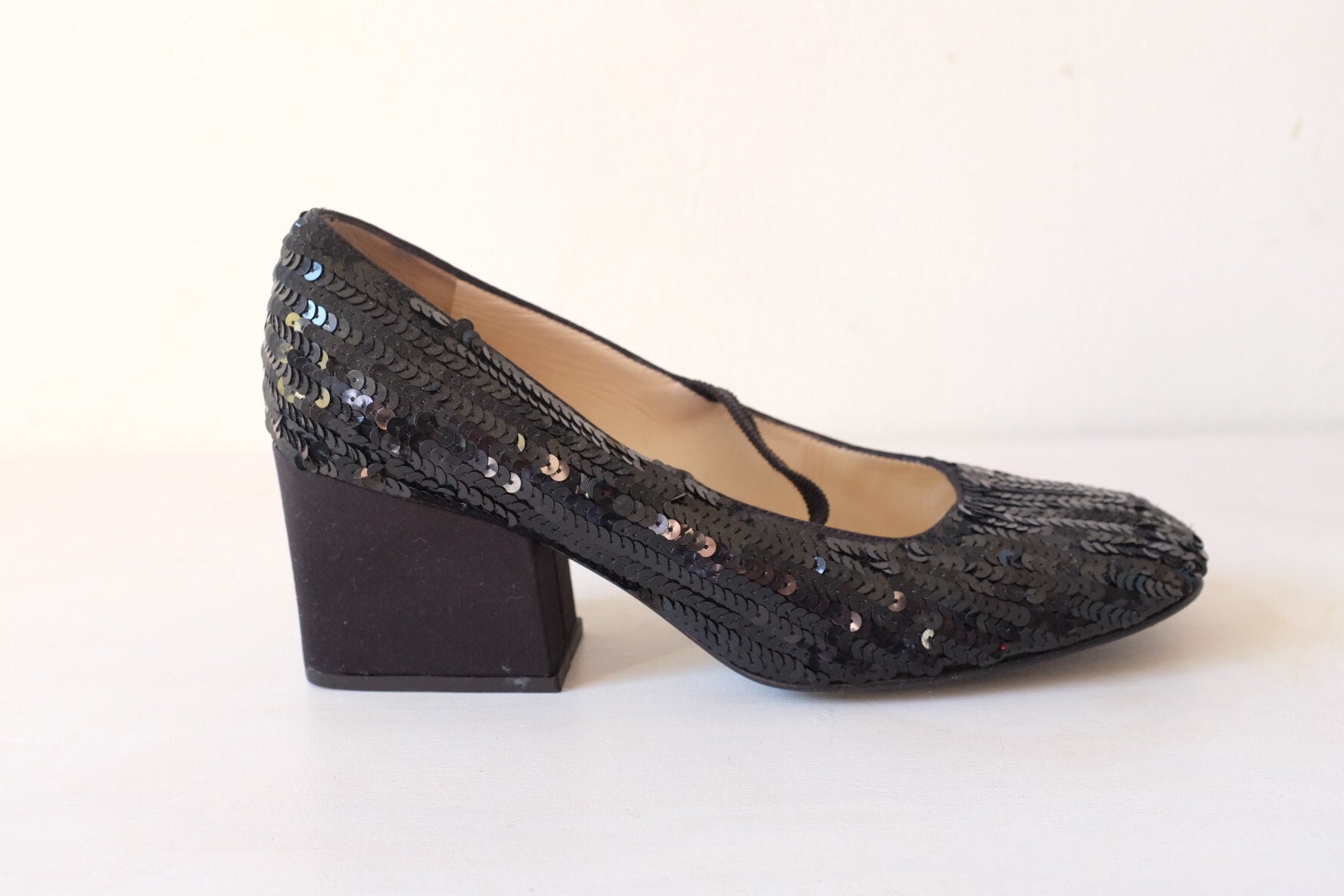 Black Sequin Heels - Etsy UK