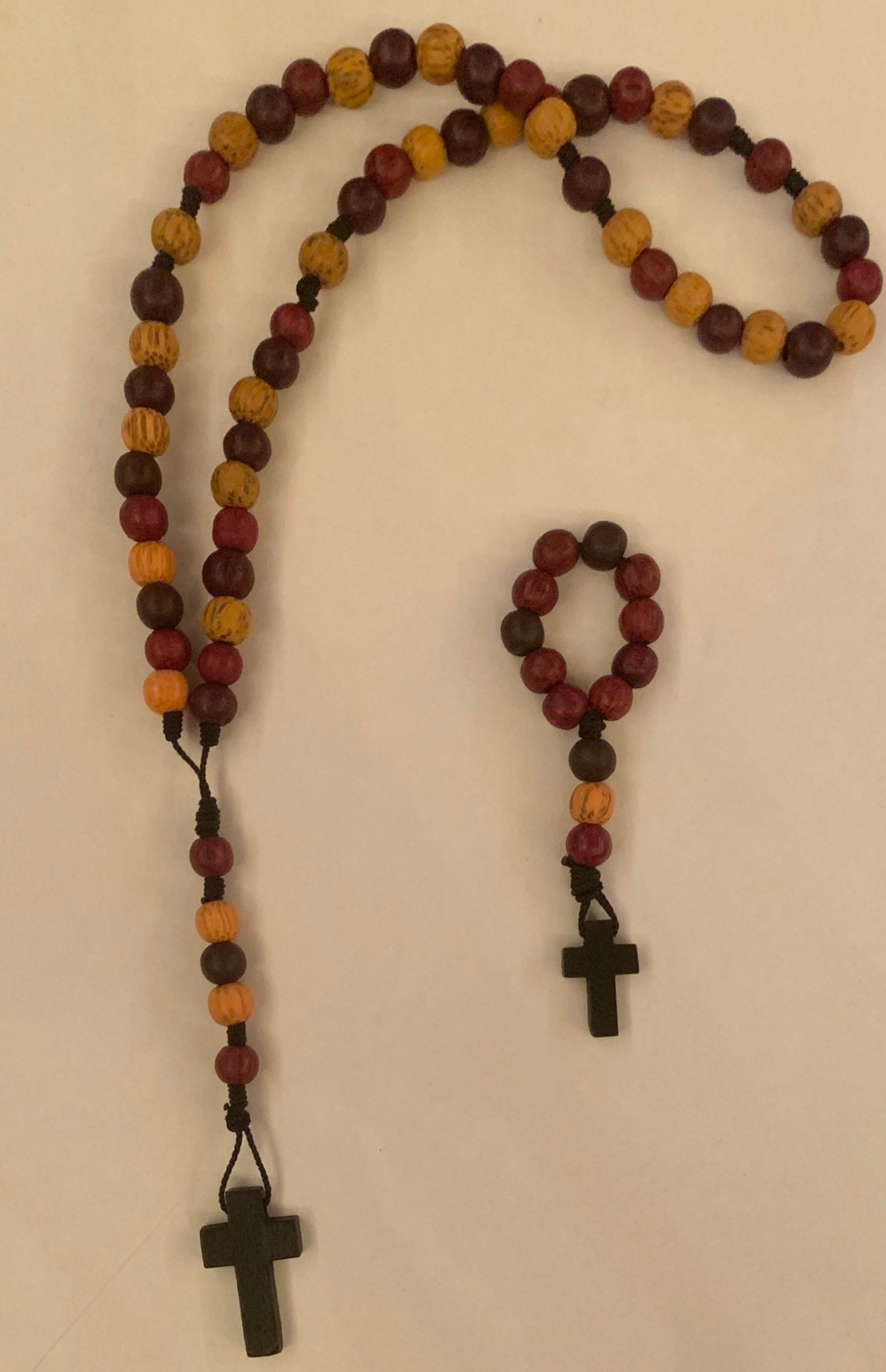 Multi Dyed Wood Bead Knot Rosary with a matching small one Etsy