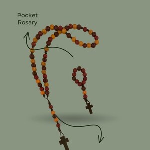 Multi Dyed Wood Bead Knot Rosary with a matching small one decade car/pocket rosary