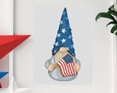 Patriotic gnome, cross stitch pattern, Counted cross stitch