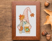 Fall gnome, Cross stitch pattern, Counted cross stitch, Thanksgiving day