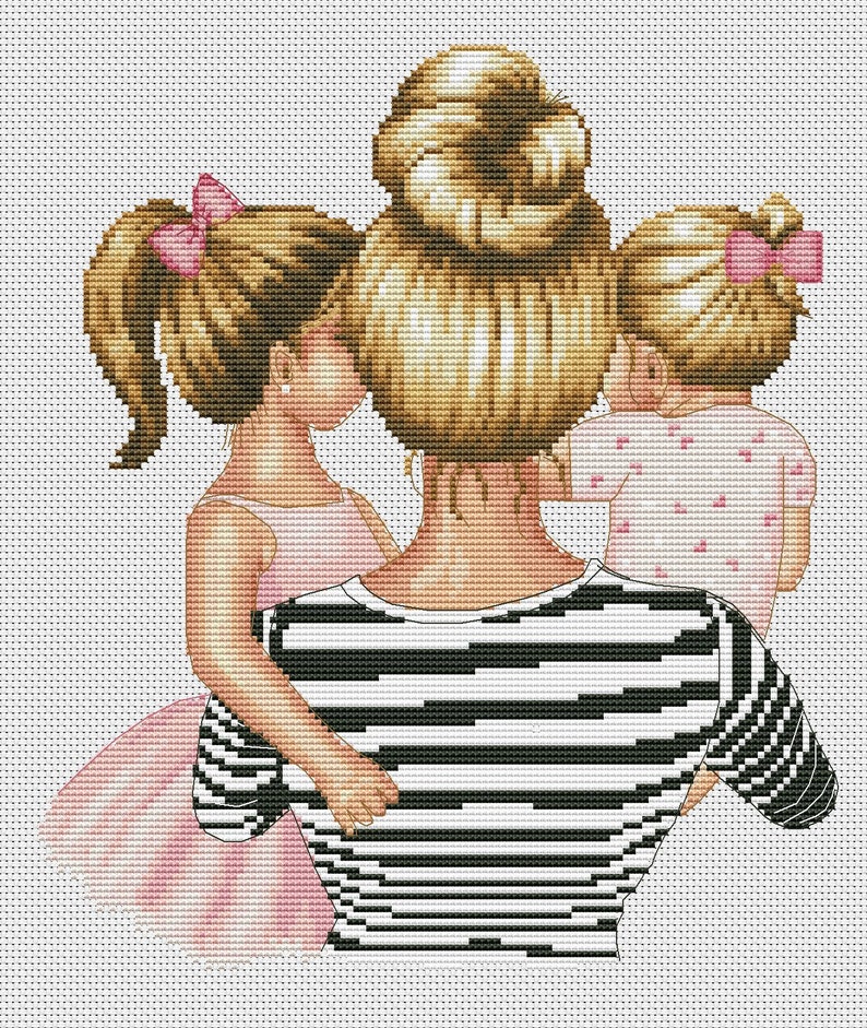 Girls mom cross stitch Woman cross stitch girl cross stitch | Etsy