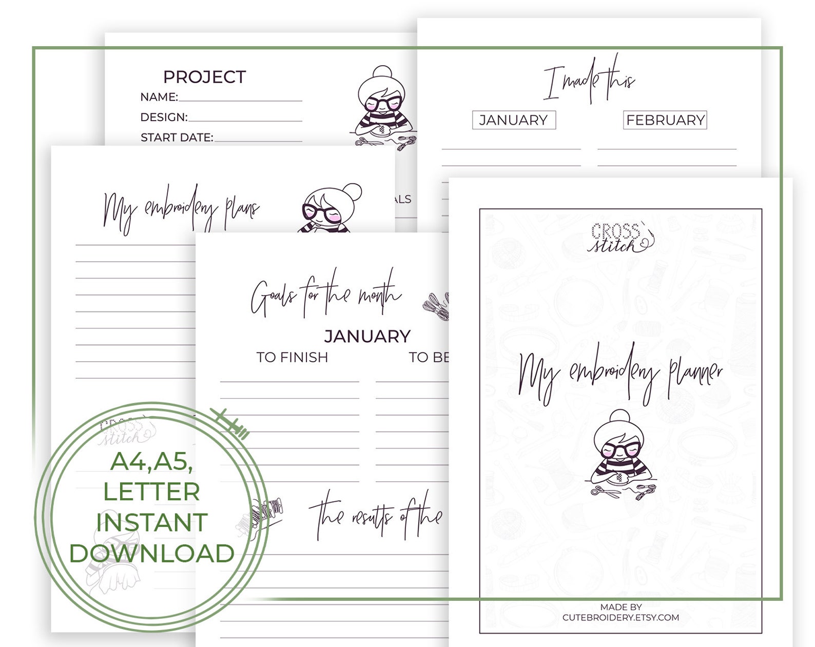 Printable cross stitch planner 18 page Cross Stitch Journal Etsy