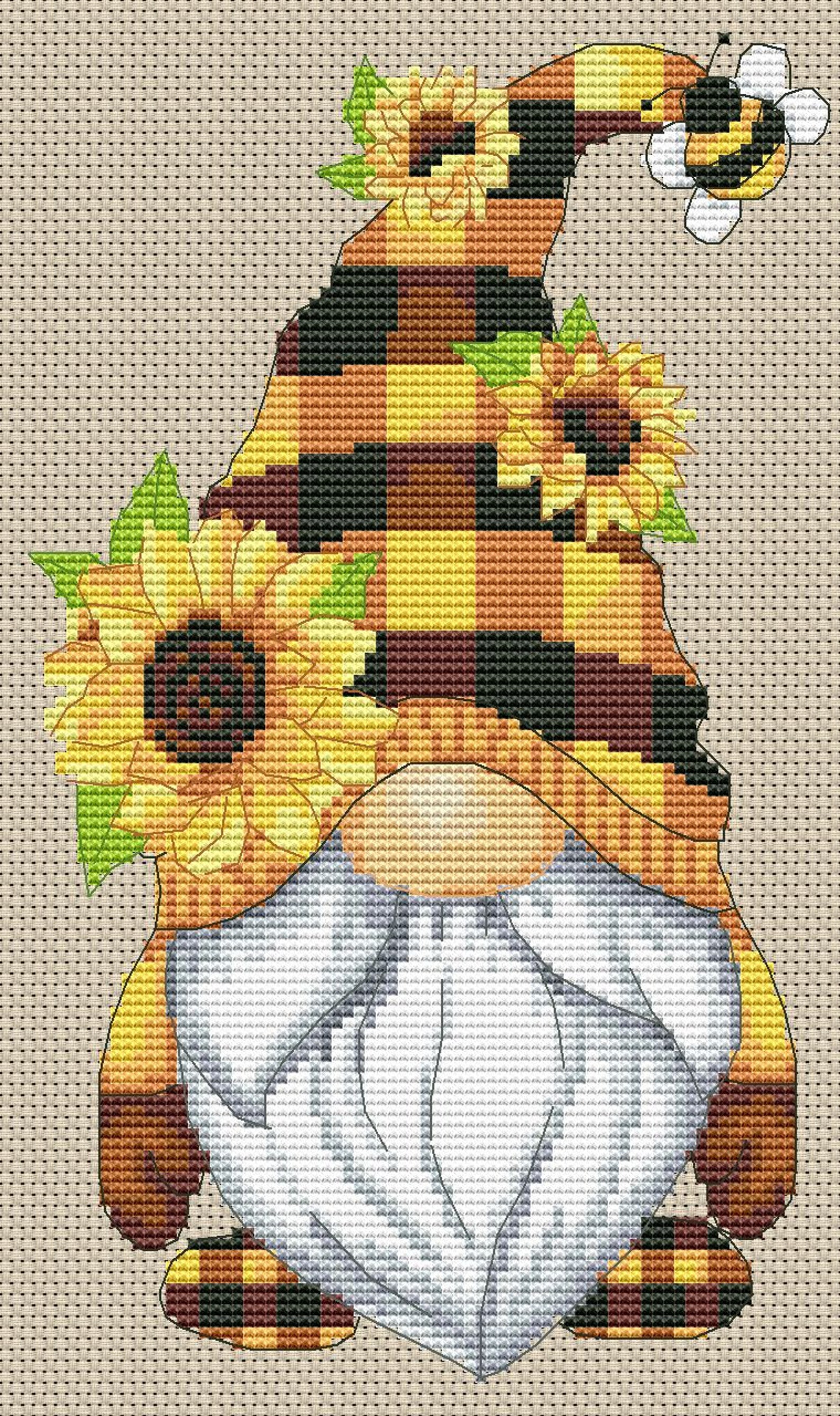 Gnome with sunflowers Cross stitch pattern Summer cross Etsy
