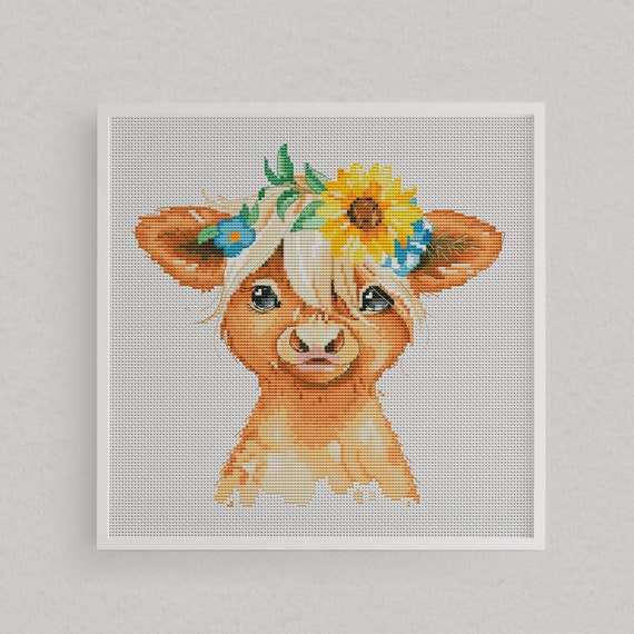 Highland Cow Cross Stitch Pattern Farm Animals Etsy