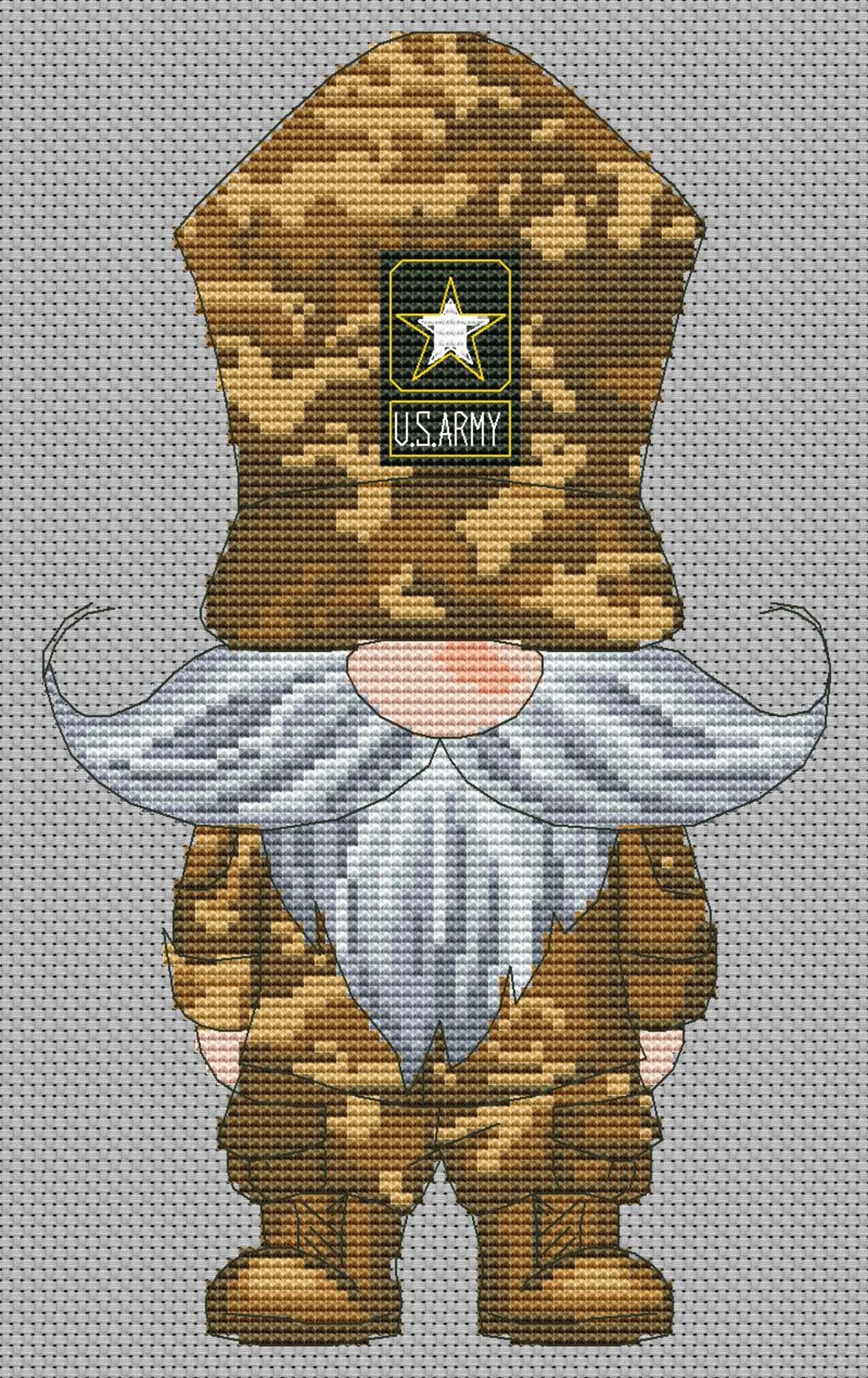 Army gnome Cross stitch pattern Gnome cross stitch Military Etsy