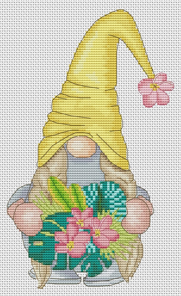 Hawaiian Gnome Cross Stitch Pattern Gnome Cross Stitch Etsy