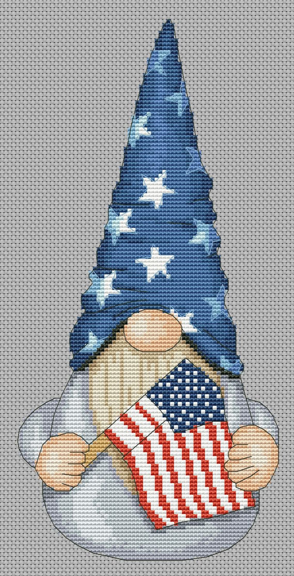Patriotic gnome cross stitch pattern Counted cross stitch Etsy